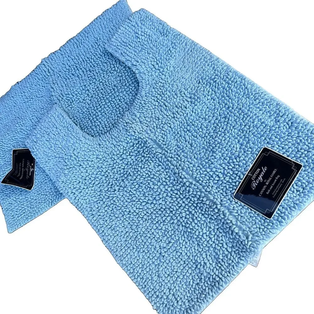 Cannon Cotton Royale 2-Piece Blue Cotton Bath Rug Set NWT Made in USA